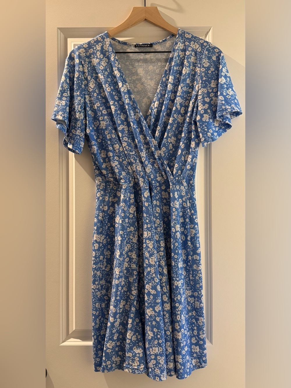 Blue Floral Midi Wrap Dress - Women - Picture 1 of 6